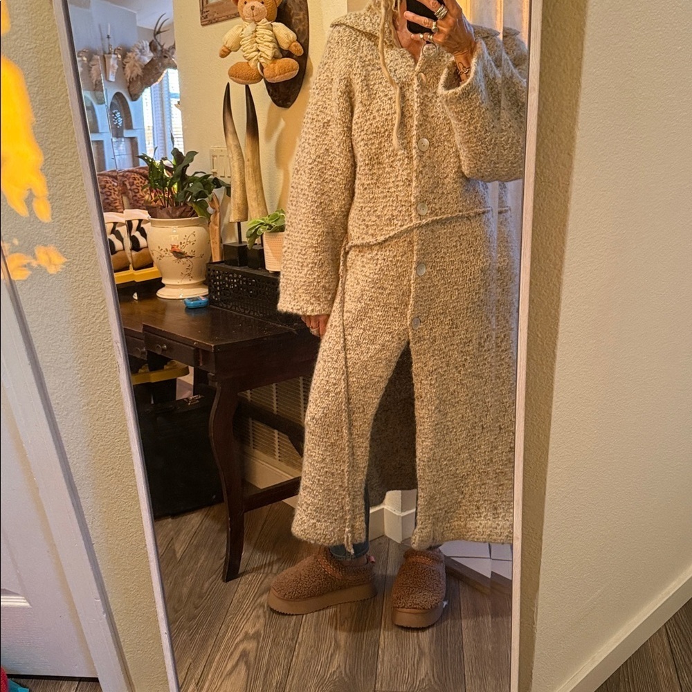 Handmade one of a kind knit Long Gray Coat duster sweater - Picture 9 of 11